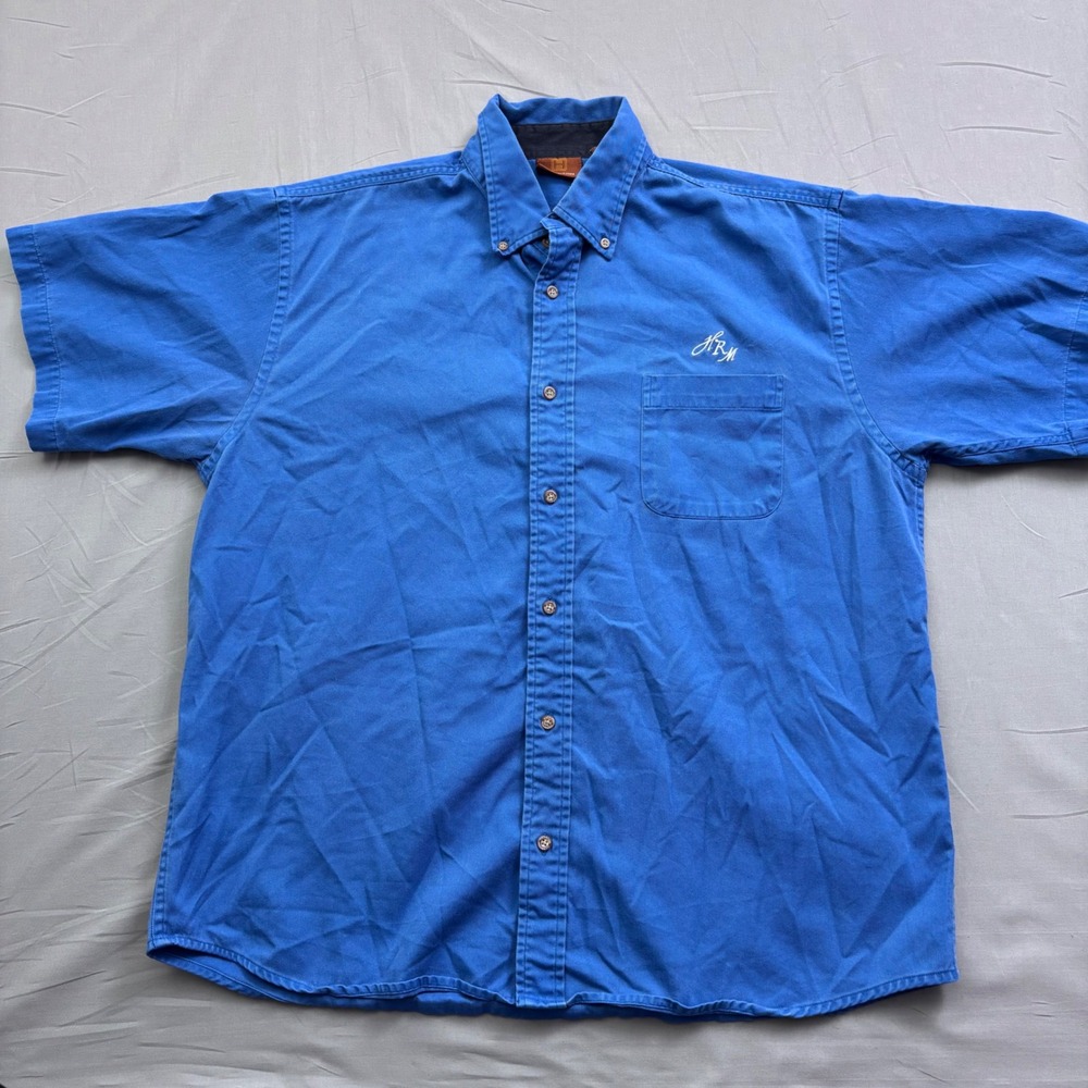 Harriton Mens XL Blue Short Sleeve Button Down Twill Shirt Monogrammed Cotton
